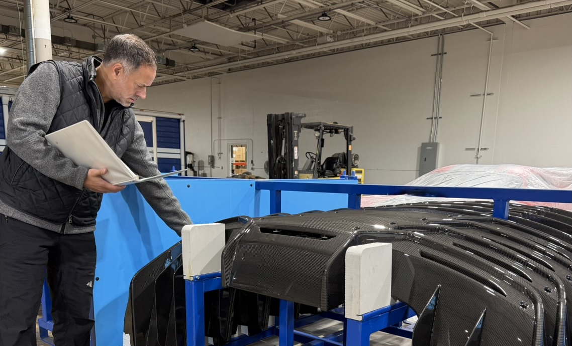 Carbon Fiber components are inspected at the Prefix paint facility.